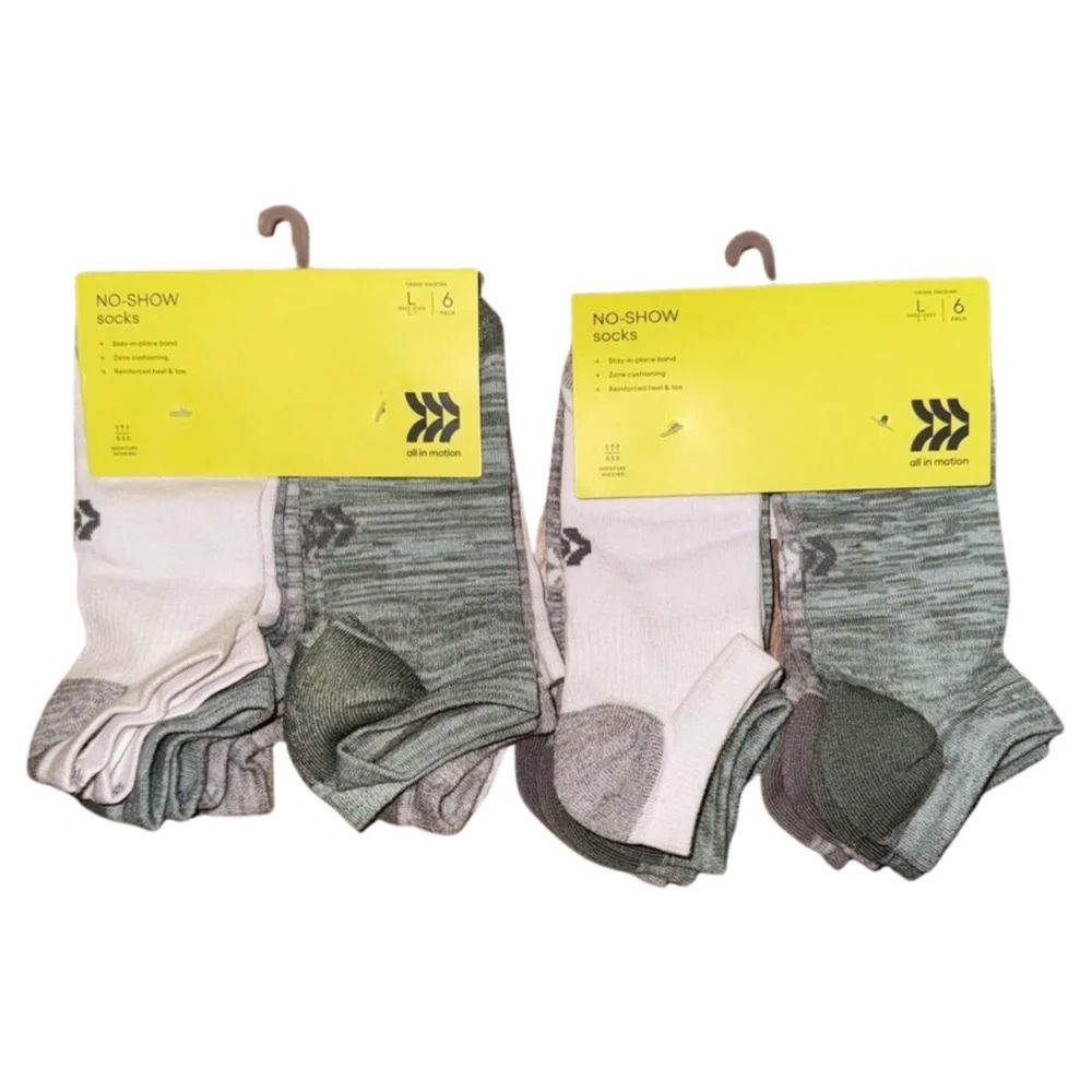 All in Motion Kids No Show Socks Bundle (2 Packs / 12 Pairs) Size L 3–7
